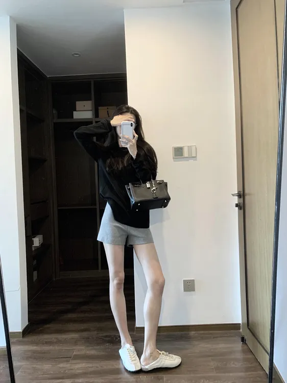 韩系慵懒风薄款冰丝防晒长袖T恤上衣女夏季百搭休闲直筒短裤套装