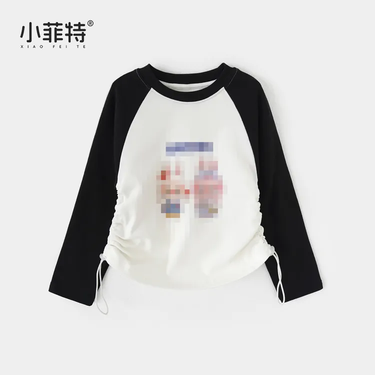 小菲特女童秋装时尚上衣中大童抽绳设计长T恤儿童衣服BGYQ52358