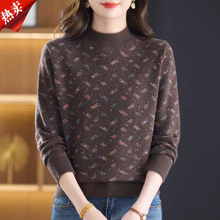 【原版正品】羊毛衫女高级感提花套头毛衣女秋冬款宽松加厚内搭时尚