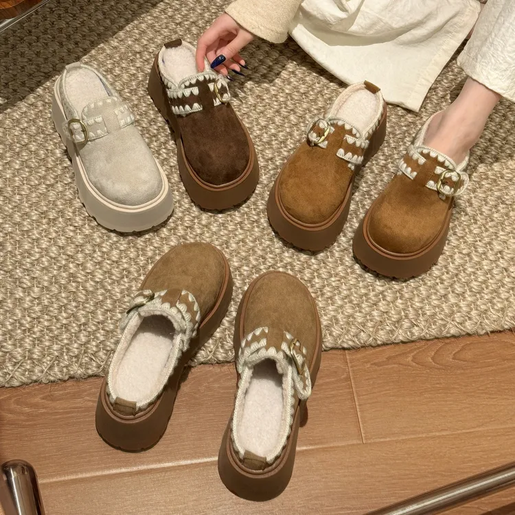 贾不假勃肯鞋女2025新款秋季超火百搭洋气爆款毛茸茸加绒包头半拖