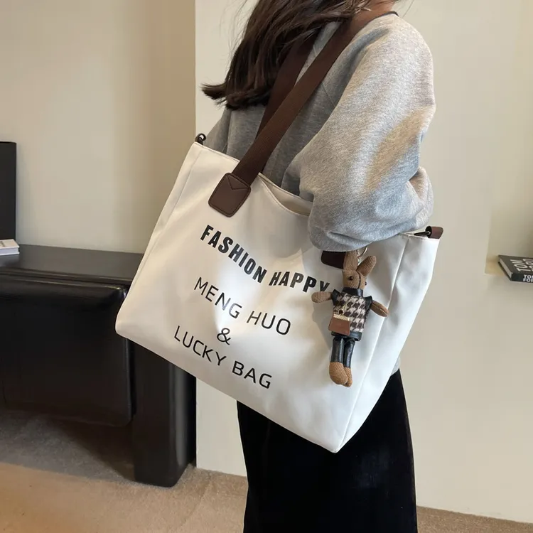 帆布包女单肩文艺大容量学生手提袋托特包上课百搭补课袋斜挎背包