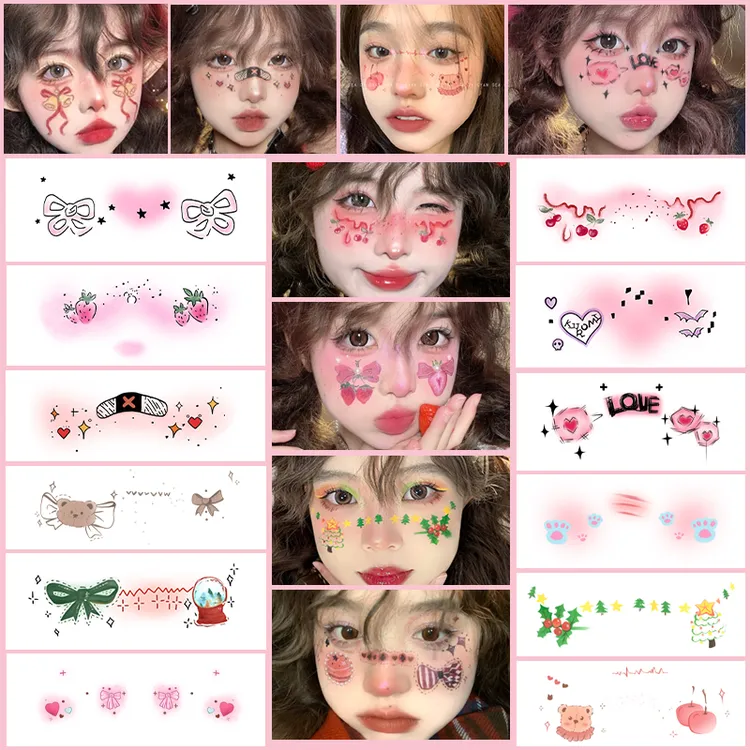 圣诞节妆容脸贴纹身贴 甜美少女心卡通腮红COS派对必备拍照氛围感