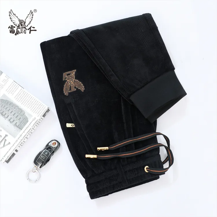 雷仁2025秋冬男士轻奢暗纹花休闲裤松紧腰头束口长裤子男LR5921