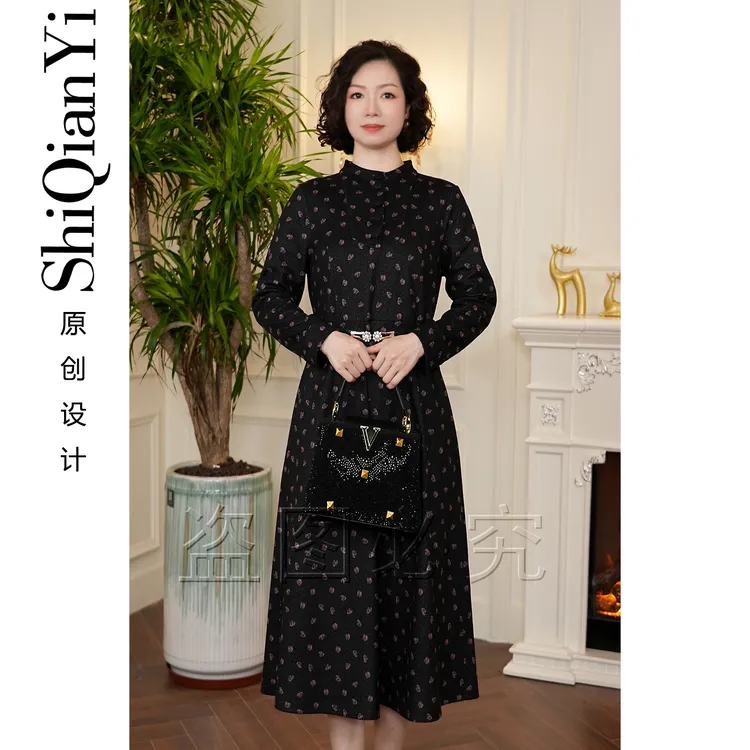 【诗千逸定制-星夜甜心】秋冬保暖气质百搭复古长袖连衣裙A1632