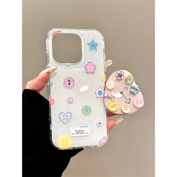 适用苹果iphone16promax纽扣时钟15pro创意14支架13ins全包手机壳