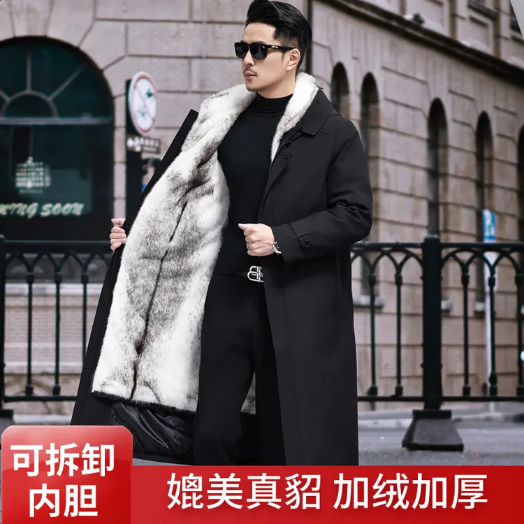 （杰哥严选）海宁冬季新款派克服男士过膝长款外套冬季中年大衣加厚