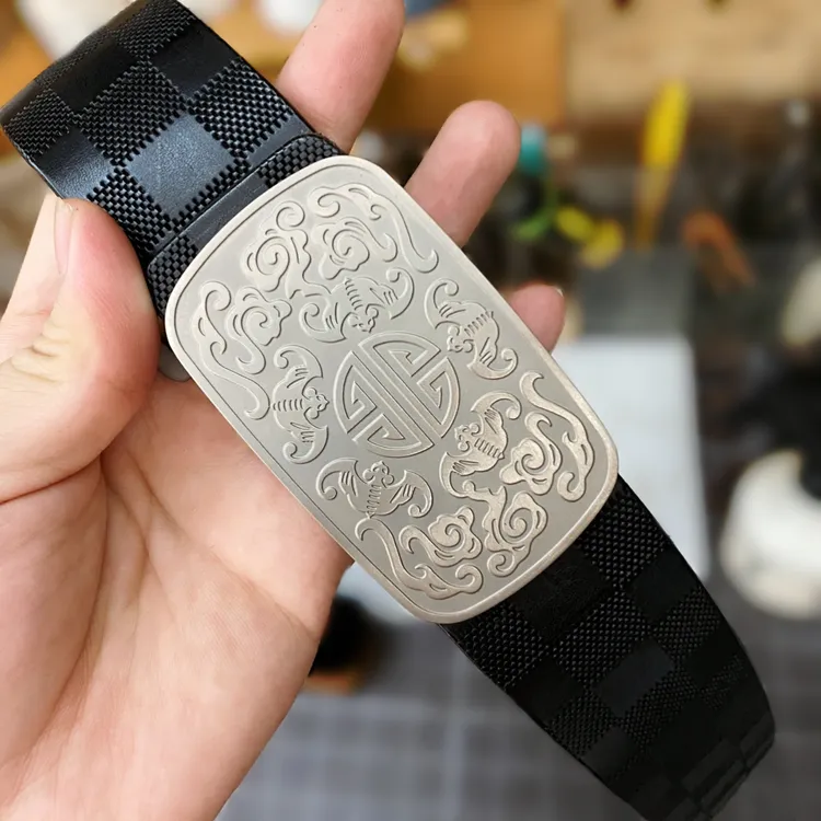 纯钛无牙自动（内穿款）纯牛皮真皮手工量身定制高端经典商务3.8宽