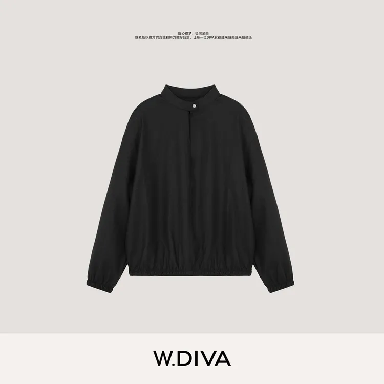 W.Diva【扣叙】通勤百搭解构立领弹力束口羊毛套头小衫53S022900