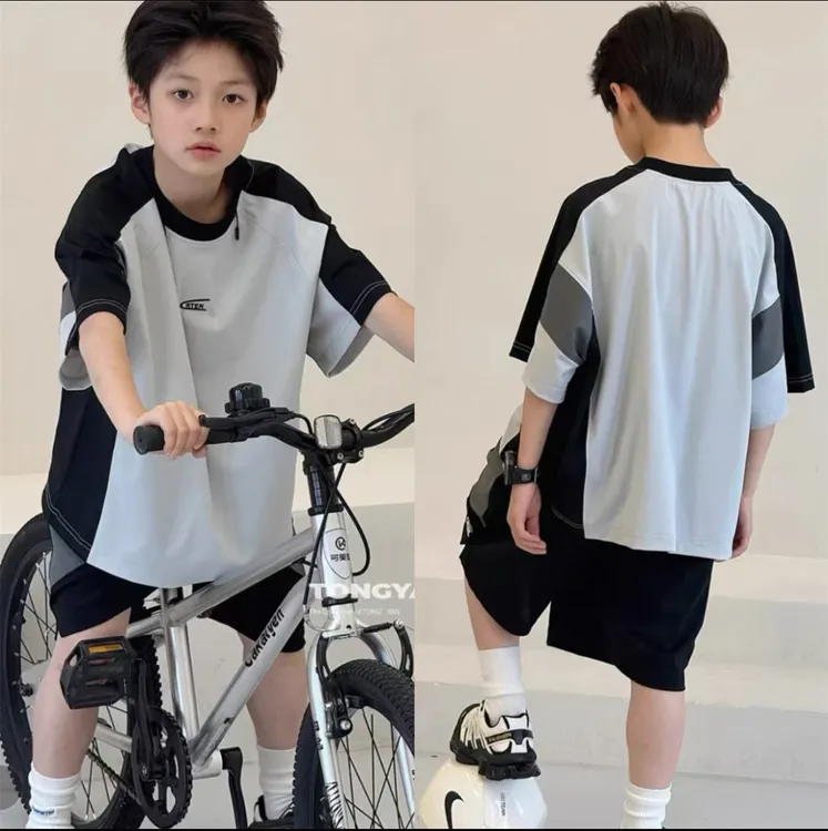 【运动套装】冰丝速干篮球服套装2025新款男童运动两件套拼色童装
