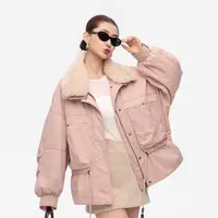 休闲时尚翻领毛领抽腰派克工装羽绒服7268