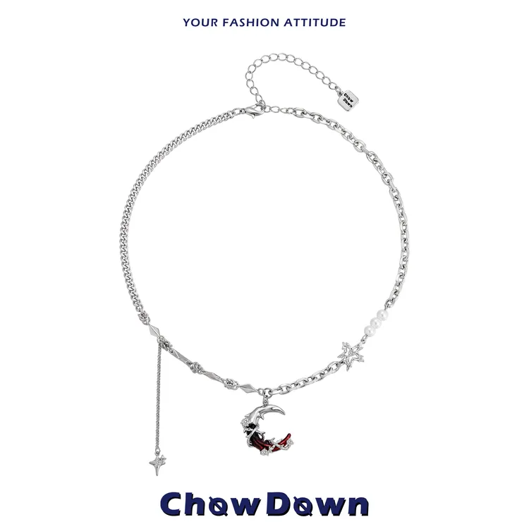 铜合金项链 CHOWDOWN红色月牙项链原创设计小众高级ins锁骨链