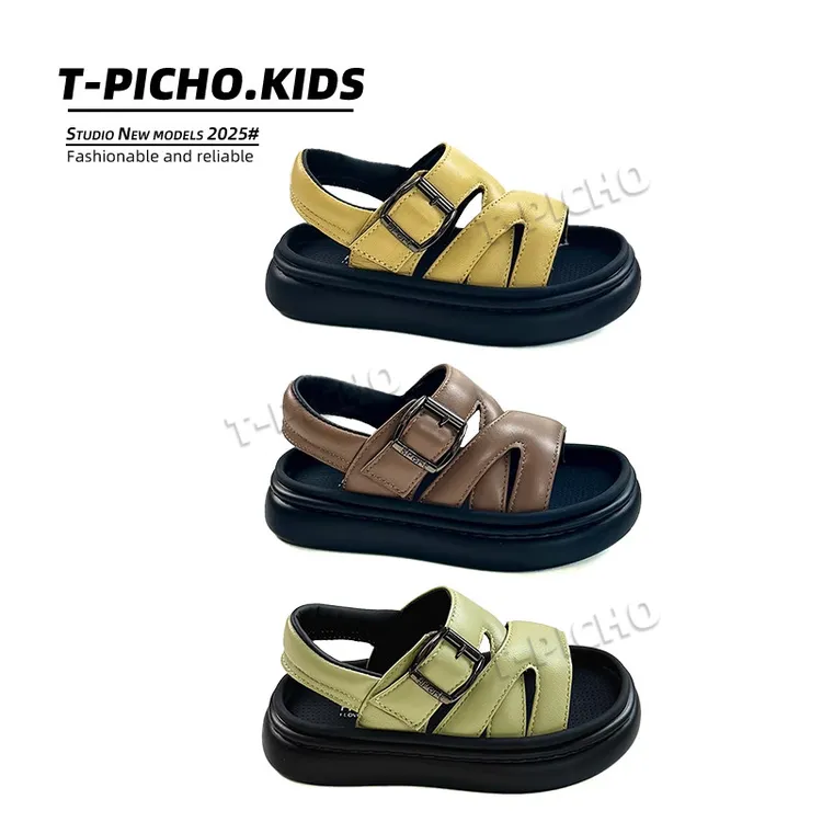 儿童羊皮凉鞋2025夏季新款百搭女童鞋子韩版男童中大童软底沙滩鞋