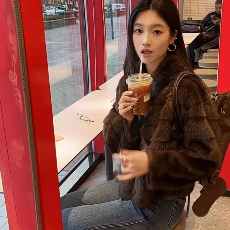 冬季短款立领加厚保暖气质毛毛外套女竹节款百搭秋冬女士时尚休闲