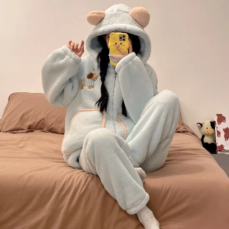 奥美诗嘉睡衣女款秋冬季珊瑚绒加厚加绒保暖2025新款腊肠狗家居服