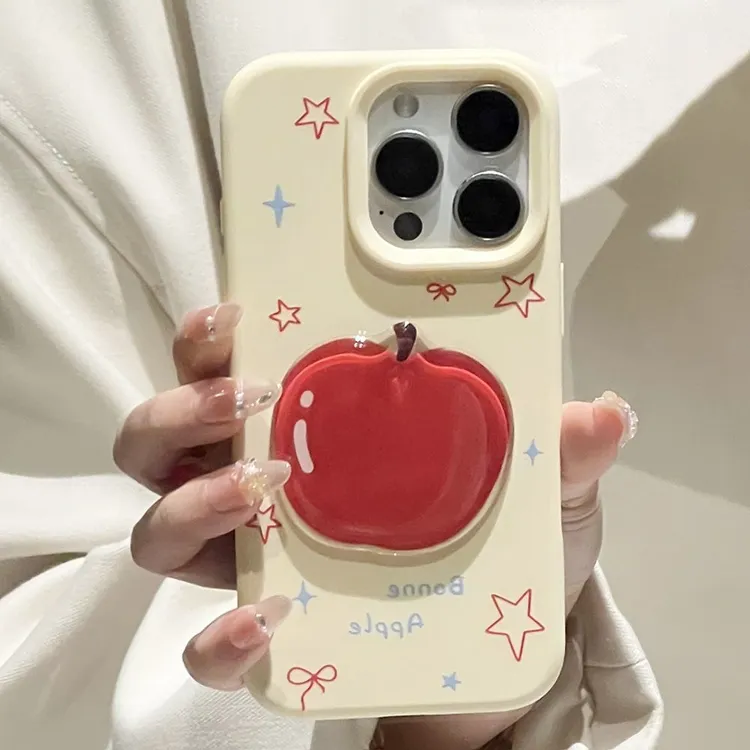 立体萌红果贴片公仔适用苹果16Promax硅胶手机壳iPhone15创意14女