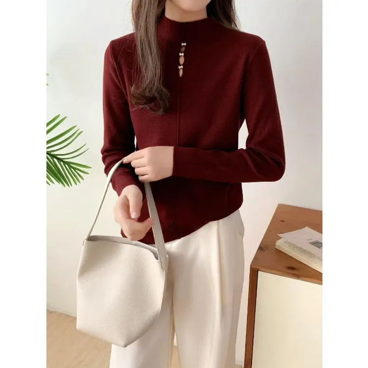 法式气质半高领毛针织衫女秋冬2026年新款显瘦洋气内搭打底衫上衣