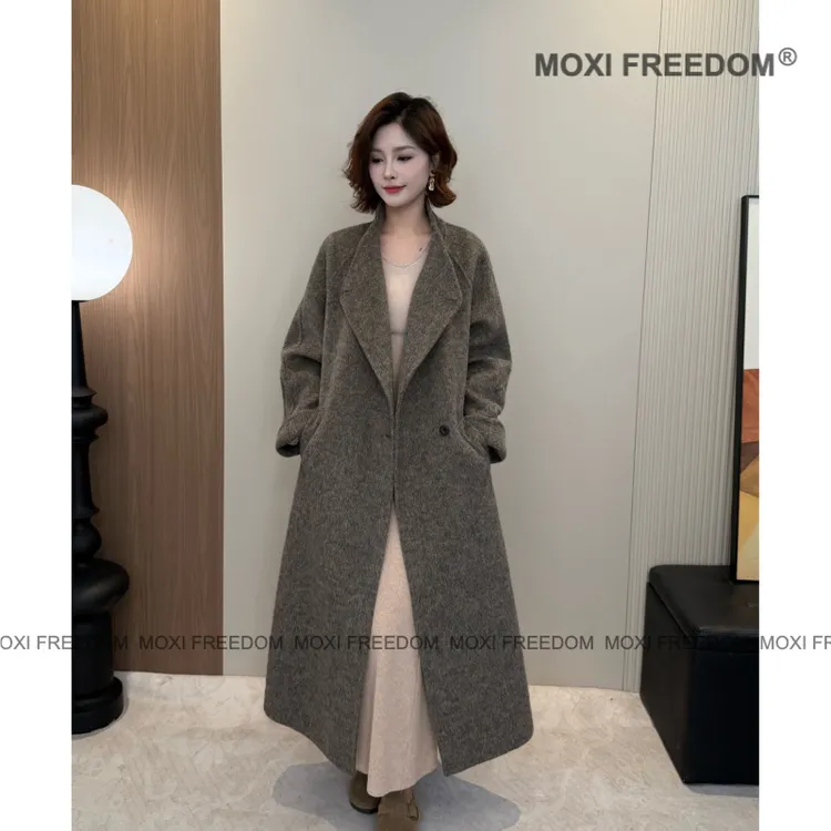 【质感人生】25年秋冬新款宽松腰带款休闲中长款双面羊毛大衣外套
