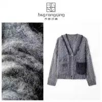 表哥绒情【心动】100山羊绒拉绒V领开衫长袖灰色口袋秋冬花边羊绒衫