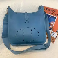 95新 Hermes/爱马仕 壹臻/牛仔蓝银扣伊芙琳29 框N 33558529
