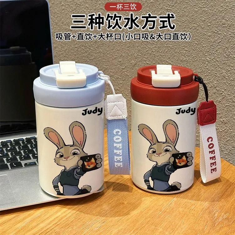 2025新款潮流水杯子朱迪咖啡杯保温杯吸管卡通学生个性高颜值校园