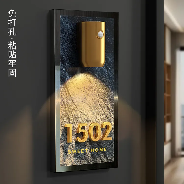 不锈钢入户门牌号高级感创意感应灯门牌号码牌家用免打孔装饰门号
