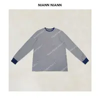 NiannNiann 新款女装复古基础款定制纯棉窄条纹大T 16207