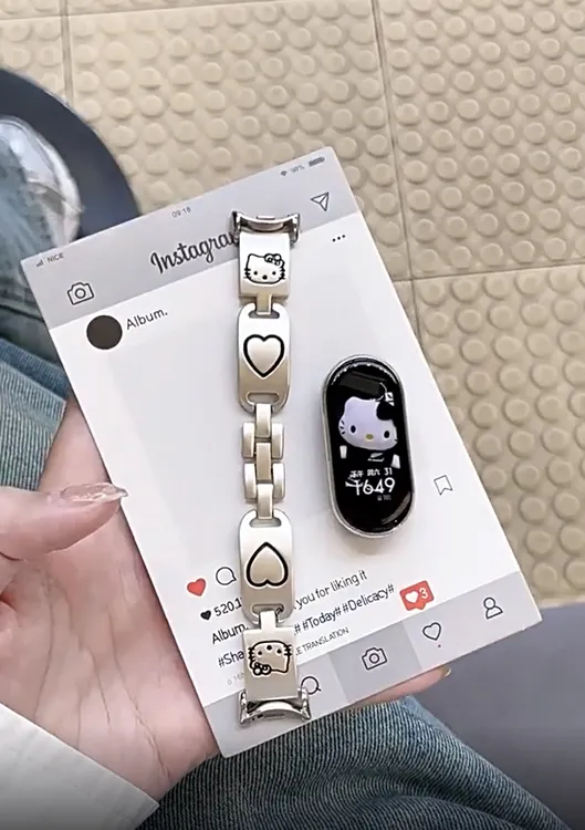 手环金属表带适用小米1098陶瓷版手表表带女款金属爱心kitty猫咪