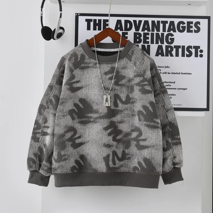 中大童圆领卫衣2025秋季新款儿童印花运动休闲上衣男童洋气长袖