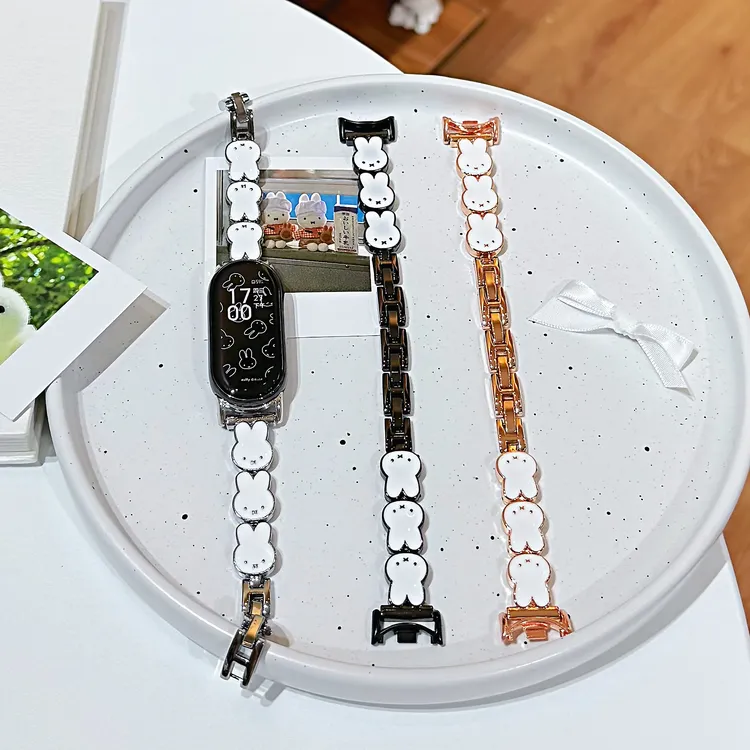 适用苹果S8华为小米10/9小白兔iWatch金属GT5米菲兔fit43手表带S7