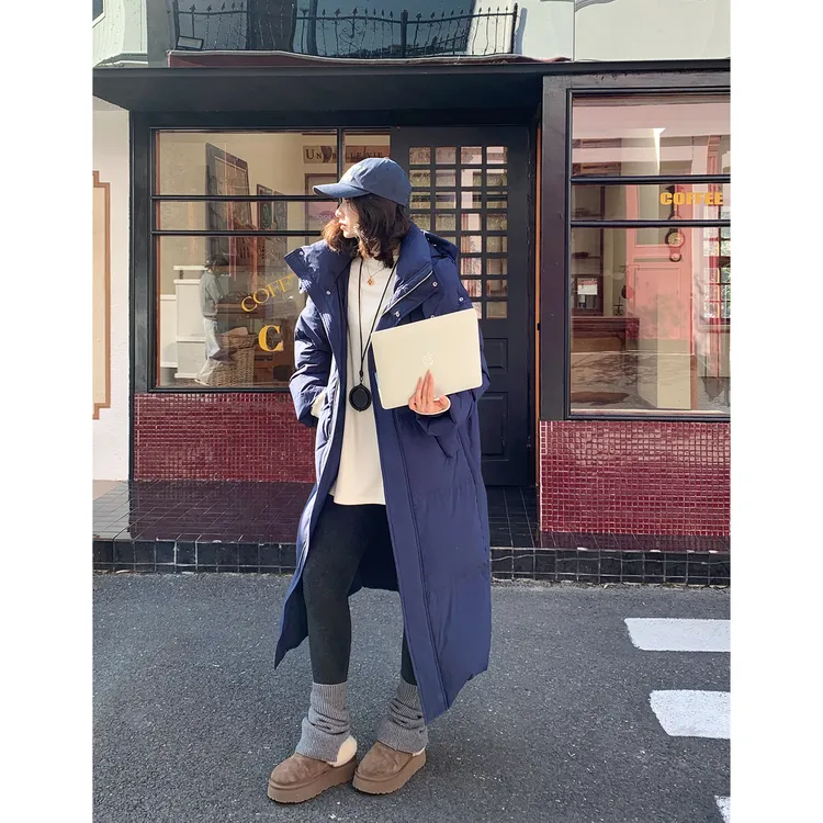 PRASE·噜【冰川羽绒】微胖显瘦90白鸭绒保暖连帽长款羽绒服PR510S12
