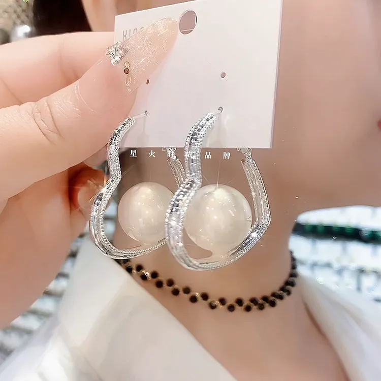 铜合金仿珍珠耳饰 646-温柔S925银针精致甜美爱心气质时尚耳环