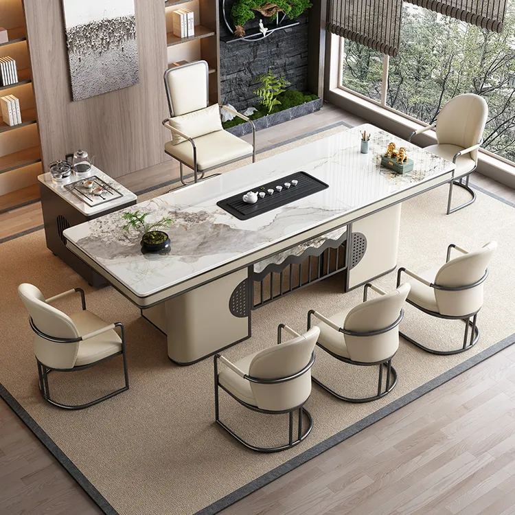 岩板茶台桌现代轻奢办公室公司茶台烧水壶一体泡茶桌椅组合一整套