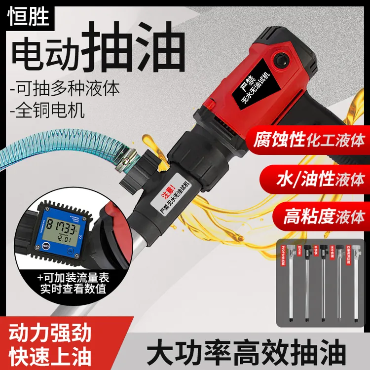 恒胜220V手提式电动抽桶油泵大功率高粘度插桶泵带计量款抽油神器