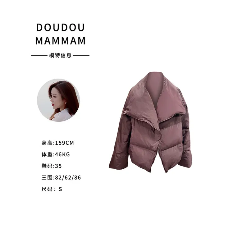冬季设计极简翻领时尚百搭短款保暖羽绒服外套