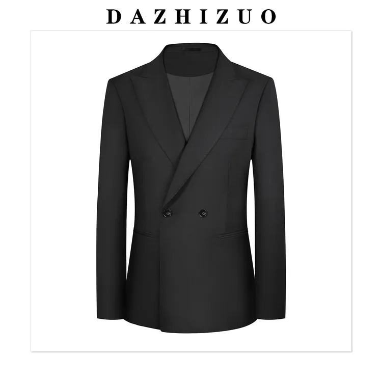 修身型意式不起球长袖西服套装修身春秋黑色时尚男士小西装双排扣