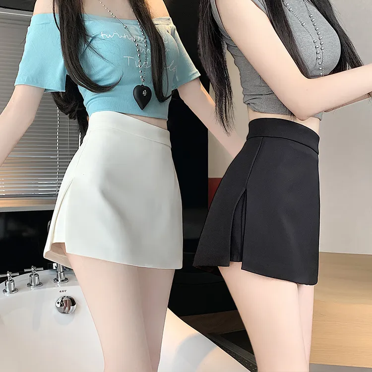 2025夏季新款侧开叉高腰包臀裙裤复古辣妹百搭夏天裙子a字半身裙 