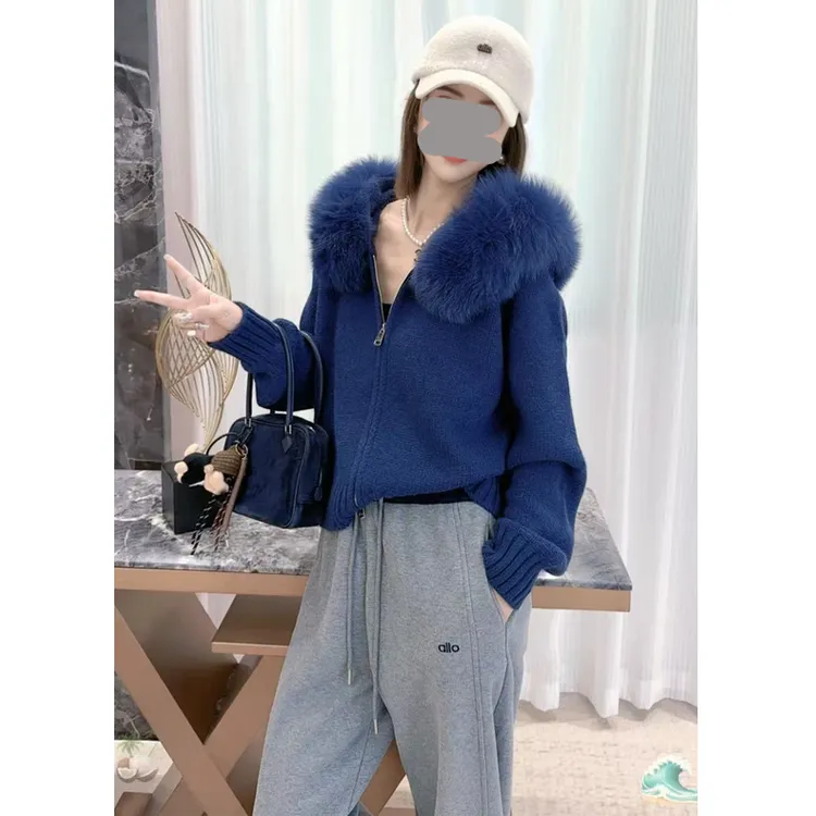 绒雪环颈】网红时尚大毛领针织衫外套女2025秋冬新款保暖连帽上衣