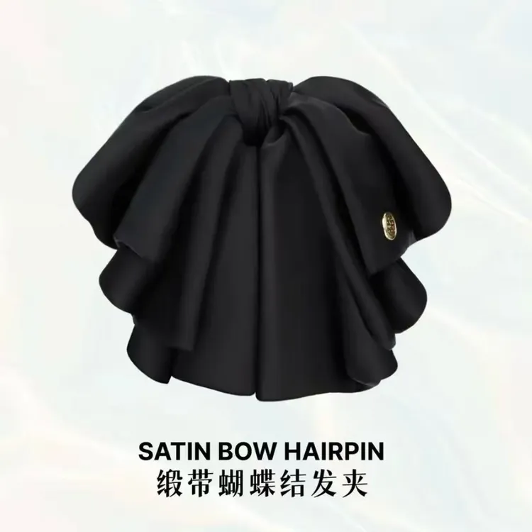 气质简约黑色缎面蝴蝶结马尾抓夹复古百搭优雅发夹