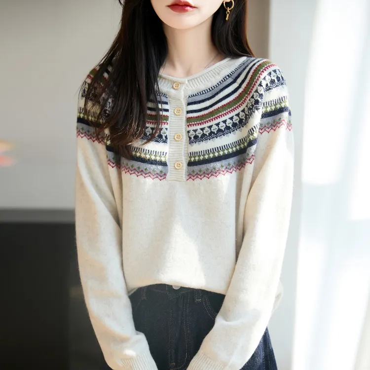 品牌撤柜新款费尔岛半卷边半高领羊毛针织衫减龄韩系时尚风针织衫