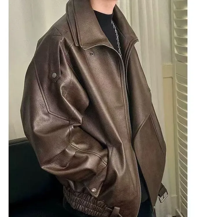 秋装重工艺PU皮衣机车男女帅气拉风痞帅高级感轻熟风夹克短款外套
