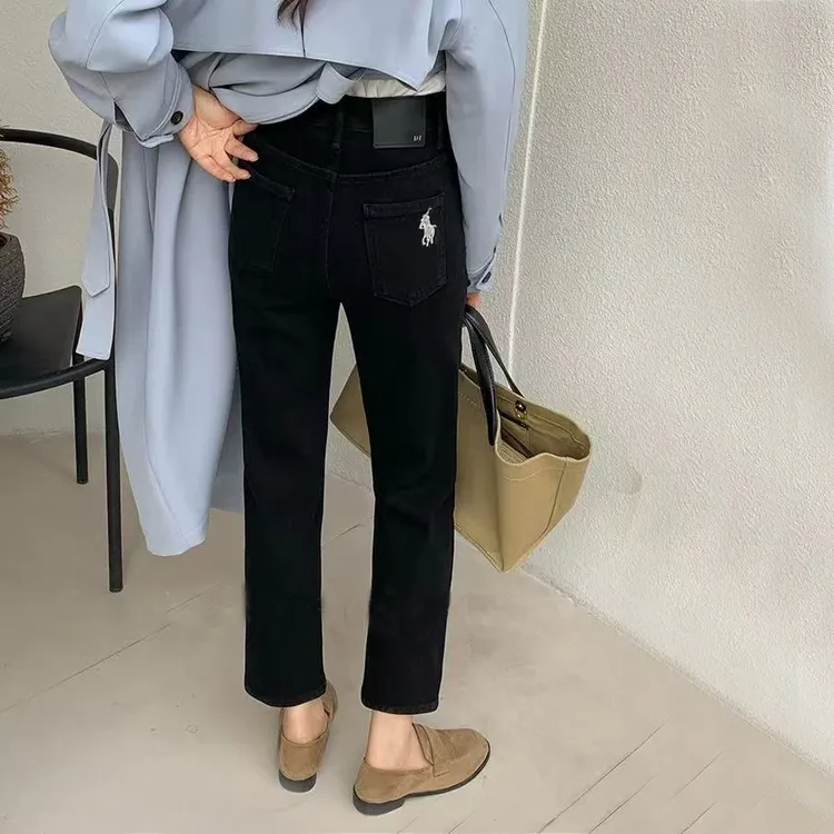 芭莎basha香港花牌修身显瘦时尚小直筒烟管法棍牛仔裤女9分小个子