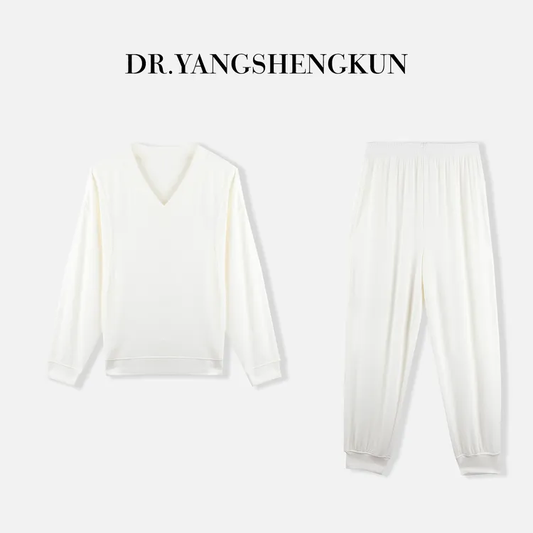 杨圣坤2025冬季新品女士V领坑条罗纹长袖家居服套装S82510410