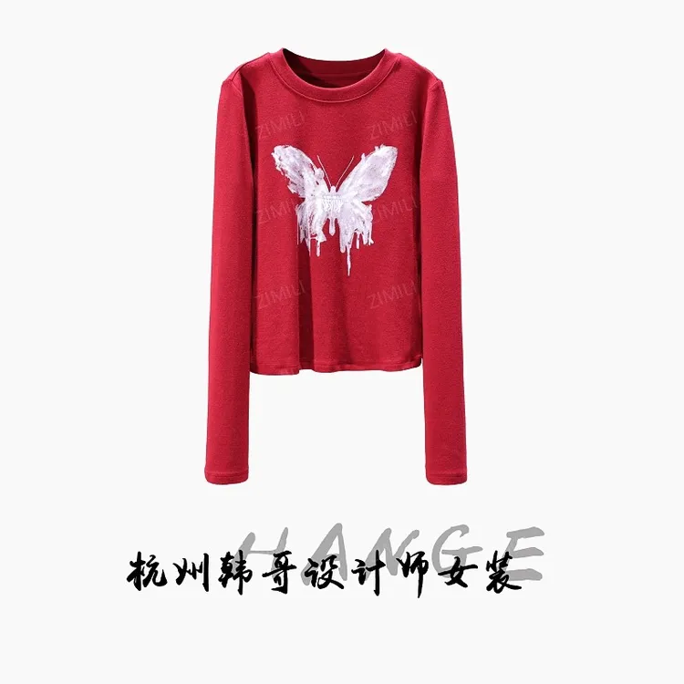 【韩哥欧货女装】冬季加厚羊毛《蝴蝶印染》高弹显瘦打底上衣26025-A7