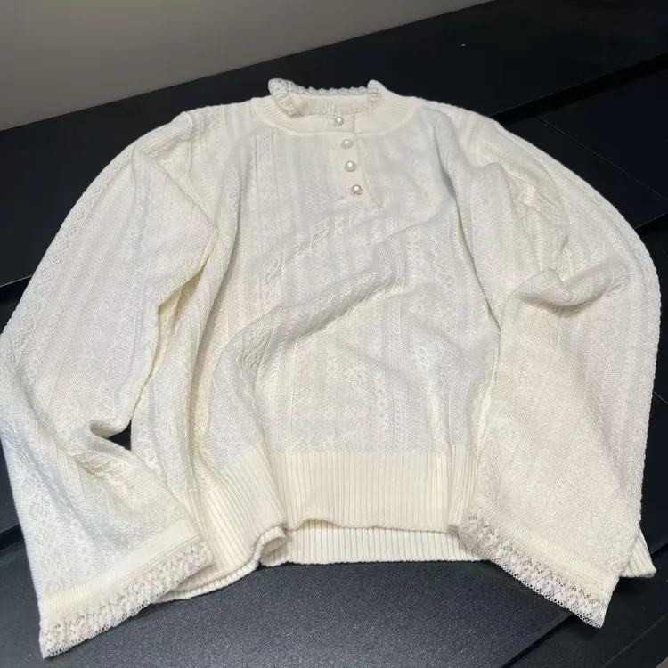 B 门店4&09！月光曲针织衫」秋冬半高领蕾丝钉珠百搭打底毛衣T4854