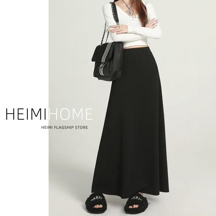 高级感黑色大摆半身裙女春夏秋季高腰垂坠感a字伞裙气质西装长裙