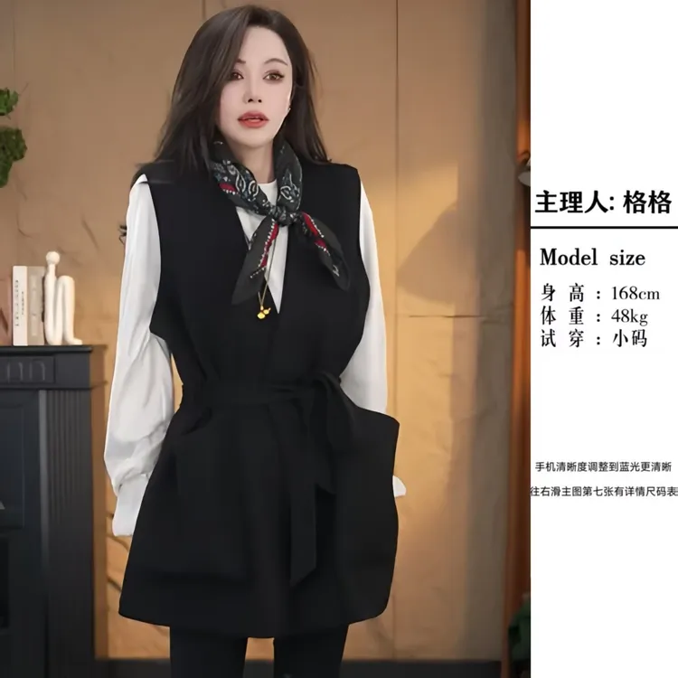 【格小姐】1521-2秋上新款欧版流苏风潮流时尚百搭腰带显瘦马甲外套