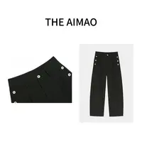 【THE AIMAO】‘’不皱裤‘’高腰夏季女长裤黑色设计款休闲裤XYX80352