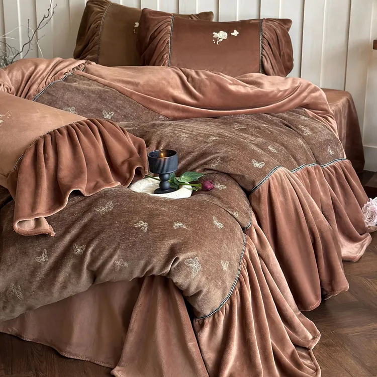 法式小众浪漫复古冬季牛奶绒四件套加厚保暖双面绒被套复古风床品