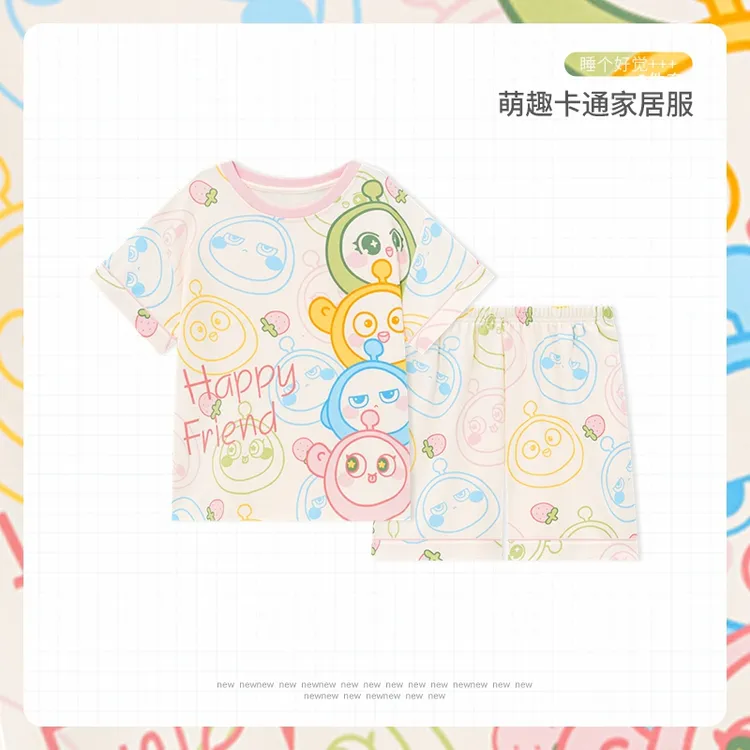 夏季儿童睡衣女孩纯棉短袖新款甜美女童宝宝宽松圆领家居服可外穿