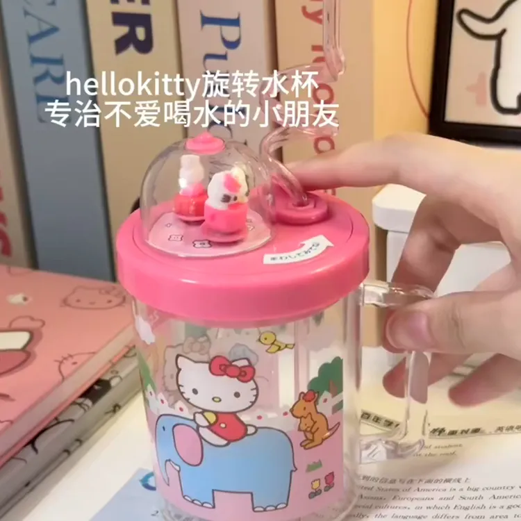 哈喽kitty旋转杯女夏季水杯美乐蒂杯子高颜值塑料杯便携2024新款
